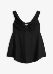 Top z odkrytymi ramionami ze strukturalnego materiału. Czerwone topy bonprix, bez wzorów, eleganckie, bez kołnierzyka, bez ramiączek. Za 27.99 zł.