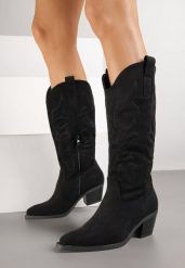 Czarne Klasyczne Kozaki Kowbojki z Imitacji Zamszu Rilona. Czarne kozaki Born2be, bez wzorów, z jeansu, boho, bez obcasa, na obcasie, bez zapięcia. Za 159.99 zł.