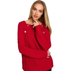 Sweter z Metalowymi Guzikami - Malinowa. Różowe swetry MOE, l, bez wzorów, z materiału, bez ramiączek. Za 199.90 zł.