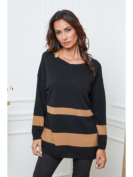 So Cachemire Sweter "Ellev" w kolorze czarno-jasnobrązowym rozmiar: M. Czarne swetry So Cachemire, m, bez wzorów, z kaszmiru, bez ramiączek. Za 244.22 zł.