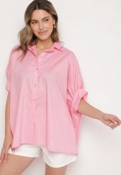 Różowa Bawełniana Koszula o Kroju Oversize Zialira. Czerwone koszule Born2be, bez wzorów, z bawełny, eleganckie, bez kołnierzyka, bez ramiączek. W wyprzedaży za 76.49 zł.
