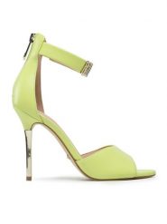 Guess Sandały Monita FL5MON LEA03 Zielony. Zielone sandały Guess, z aplikacjami, ze skóry, bez obcasa, na szpilce, bez zapięcia. Za 749.99 zł.