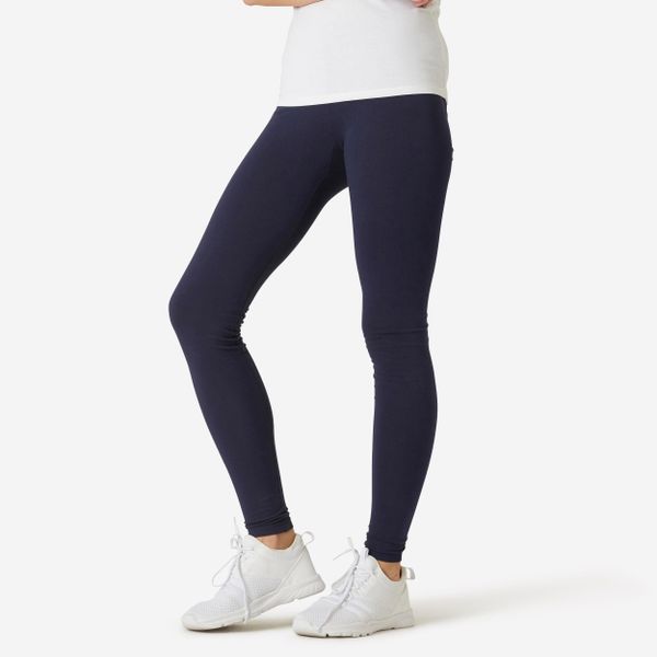 Legginsy fitness damskie Domyos slim. Niebieskie legginsy DOMYOS, bez wzorów, z bawełny, eleganckie. Za 49.99 zł.