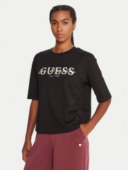 Guess T-Shirt V5YI02 I3Z14 Czarny Boxy Fit. Czarne t-shirty Guess, xxs, z aplikacjami, z bawełny, bez kołnierzyka, bez ramiączek. Za 109.99 zł.