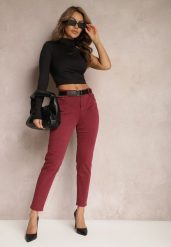 Bordowe Spodnie o Dopasowanym Fasonie z Elastycznej Bawełny Dillow. Czerwone jeansy Renee, xl, bez wzorów, z bawełny, biznesowe. W wyprzedaży za 29.99 zł.