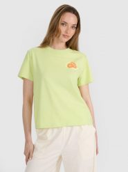4F T-shirt oversize z nadrukiem damski - żółty XS. Żółte t-shirty 4f, xl, bez wzorów, z bawełny, klasyczne, bez kołnierzyka, bez ramiączek. Za 59.99 zł.