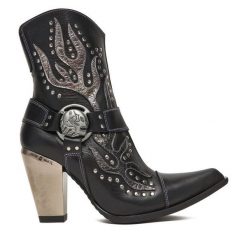 Kowbojki NEW ROCK. Czarne botki NEW ROCK, bez wzorów, rockowe, bez obcasa, na słupku, bez zapięcia. Za 1,159.00 zł.