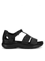Rieker Sandały 64865-01 Czarny. Czarne sandały Rieker, bez wzorów, ze skóry, bez obcasa, na płaskiej podeszwie, bez zapięcia. Za 349.99 zł.