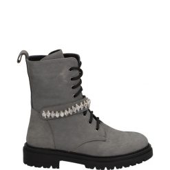 BOTKI DAMSKIE 09095SA GREY. Szare botki Venezia, bez wzorów, z nubiku, bez obcasa, bez zapięcia. Za 199.00 zł.