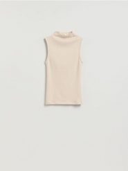 Bluzka z modalem - beżowy. Brązowe bluzki Reserved, l, bez wzorów, z bawełny, bez kołnierzyka, bez ramiączek. Za 49.99 zł.