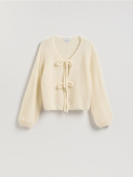 Kardigan z wełną alpaki - złamana biel. Swetry Reserved, l, bez wzorów, z dzianiny, bez ramiączek. Za 259.99 zł.