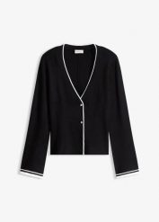 Sweter rozpinany z prążkowanej mieszanki wiskozy. Czarne swetry bonprix, bez wzorów, prążkowane, bez ramiączek. Za 119.99 zł.