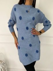 Błękitna Tunika w Grochy 8959-520-C. Niebieskie tuniki ModnaKiecka.pl, l, bez wzorów, z elastanu, bez kołnierzyka, bez ramiączek. Za 109.99 zł.