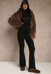 Czarne Dzianinowe Spodnie z Wiskozą o Kroju Flare Zetene. Czarne jeansy Renee, l, bez wzorów, z dzianiny, klasyczne. Za 139.99 zł.