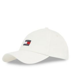 Czapka z daszkiem Tommy Jeans. Białe czapki z daszkiem Tommy Jeans, bez wzorów, z jeansu. Za 129.99 zł.