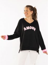 Zwillingsherz Sweter "Amour" w kolorze czarno-jasnoróżowym rozmiar: L/XL. Czarne swetry Zwillingsherz, l, bez wzorów, bez ramiączek. Za 218.57 zł.