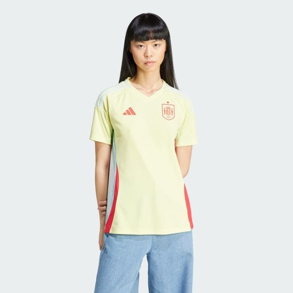Koszulka Spain 24 Away. Niebieskie t-shirty sportowe adidas, l, z aplikacjami, z materiału, bez ramiączek, do piłki nożnej. Za 449.00 zł.