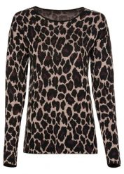 Cienki sweter w żakardowy wzór. Brązowe swetry bonprix, bez wzorów, z żakardem, bez ramiączek. Za 112.99 zł.