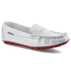 Mokasyny damskie Chebello, naturalna skóra licowa z charakterystycznym przeszyciem mokasynowym paskiem na podbiciu oraz elastyczną podeszwą z kontras. Białe mokasyny CheBello, bez wzorów, ze skóry. Za 159.00 zł.