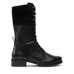 Kozaki Josef Seibel. Czarne kozaki Josef Seibel, bez wzorów, bez obcasa, na płaskiej podeszwie, bez zapięcia. Za 599.99 zł.