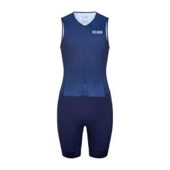 Damski kombinezon triathlonowy Essential bez rękawów – granatowy. Niebieskie kombinezony KEADA SPORTS, m, bez wzorów, z materiału, bez kołnierzyka, bez ramiączek. Za 549.00 zł.