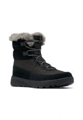 Buty zimowe damskie, Columbia Slopeside Peak Luxe. Czarne buty trekkingowe Columbia, bez wzorów, z materiału, bez zapięcia, trekkingowe. Za 296.99 zł.