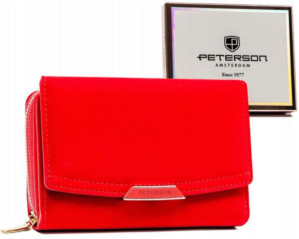 Portfel damski Peterson PTN 001-WEI czerwony. Czerwone portfele Peterson, bez wzorów, ze skóry ekologicznej. Za 49.99 zł.