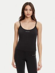 Guess Top V5RP09 KCD02 Czarny Regular Fit. Czarne topy Guess, xl, z aplikacjami, z syntetyku, bez kołnierzyka, bez ramiączek. Za 129.99 zł.