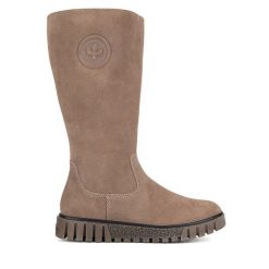Kozaki Rieker. Brązowe kozaki Rieker, bez wzorów, bez obcasa, na płaskiej podeszwie, bez zapięcia. Za 307.99 zł.