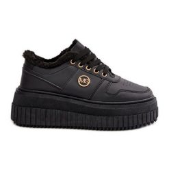 Sneakersy Buty Sportowe Damskie Ocieplane Na Masywnej Podeszwie Czarne Verissha. Czarne buty treningowe bez wzorów, ze skóry, bez zapięcia. Za 205.59 zł.