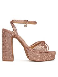 Nine West Sandały S3SH005-01A Różowy. Czerwone sandały Nine West, bez wzorów, z materiału, bez obcasa, na słupku, bez zapięcia. Za 181.99 zł.