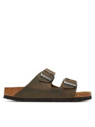 Birkenstock Klapki Arizona Sfb 1019377 Khaki. Brązowe klapki Birkenstock, bez wzorów, ze skóry, bez obcasa, bez zapięcia. Za 479.99 zł.