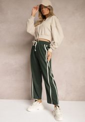 Ciemnozielone Spodnie z Wiskozą High Waist o Szerokim Kroju Ozdobione Lamówką Lulora. Zielone jeansy Renee, l, bez wzorów, z jeansu, z podwyższonym stanem, długie. W wyprzedaży za 29.99 zł.