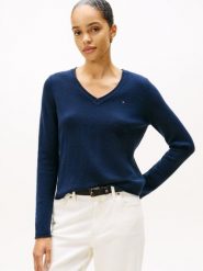 Tommy Hilfiger Sweter z dzianiny Kobiety Wełna niebieski, M. Niebieskie swetry Tommy Hilfiger, m, bez wzorów, z dzianiny, eleganckie, bez ramiączek. Za 379.95 zł.