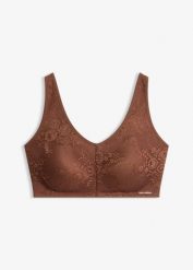 Koronkowy biustonosz braletka Feel Comfort z wyjmowanymi wkładkami. Brązowe biustonosze bonprix, bez wzorów, z koronki. Za 39.99 zł.