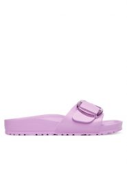 Birkenstock Klapki Madrid Big Buckle 1031257 Fioletowy. Fioletowe klapki Birkenstock, bez wzorów, z syntetyku, bez obcasa, bez zapięcia. Za 229.99 zł.