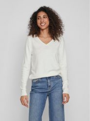Vila Sweter Ril 14042769 Biały Regular Fit. Białe swetry Vila, l, bez wzorów, z wiskozy, bez ramiączek. Za 69.99 zł.