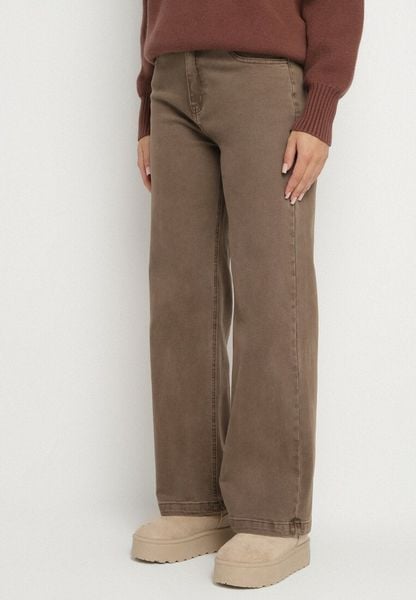 Brązowe Bawełniane Jeansy o Szerokim Kroju z Wysokim Stanem Amandrie. Brązowe jeansy Born2be, m, bez wzorów, z bawełny, eleganckie, z podwyższonym stanem. Za 119.99 zł.