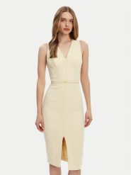 Elisabetta Franchi Sukienka koktajlowa AB-706-51E2-DC7 Żółty Slim Fit. Żółte sukienki Elisabetta Franchi, bez wzorów, z syntetyku, wizytowe, bez kołnierzyka, bez ramiączek. Za 1,859.00 zł.