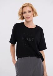 T-shirt z napisem, Comfort Fit, T-FANTASTICO. Czarne t-shirty Volcano, m, bez wzorów, z bawełny, bez kołnierzyka, bez ramiączek. Za 59.99 zł.