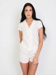 Piżama dwuczęściowa w kwiaty - biały. Białe piżamy Sinsay, l, bez wzorów, bez kołnierzyka, bez ramiączek. Za 49.99 zł.
