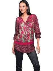Heine Bluzka w kolorze różowym rozmiar: 50. Różowe bluzki Heine, bez wzorów, z wiskozy, bez kołnierzyka, bez ramiączek. Za 69.99 zł.