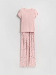 Dwuczęściowa piżama - pastelowy róż. Czerwone piżamy Reserved, l, bez wzorów, z bawełny, bez kołnierzyka, bez ramiączek. Za 119.99 zł.