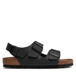 Sandały Birkenstock. Czarne sandały Birkenstock, bez wzorów, bez obcasa, na płaskiej podeszwie, bez zapięcia. Za 449.99 zł.