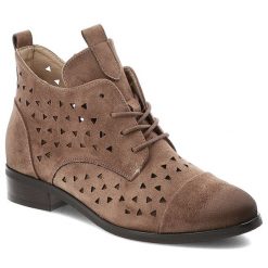 Botki damskie Vinceza, cholewka z materiału z ażurową perforacją sznurowane i zapinane z boku na suwak, beżowe, 58620. Brązowe botki VINCEZA, w ażurowe wzory, bez obcasa, bez zapięcia. Za 135.90 zł.