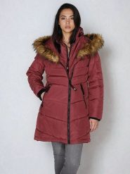 CANADA weather gear Płaszcz zimowy w kolorze jagodowym rozmiar: L. Czerwone płaszcze CANADA weather gear, na zimę, l, bez wzorów, z puchu, bez kaptura. Za 274.10 zł.