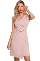 Sukienka żakietowa ołówkowa kopertowa mini bez rękawów pudrowy róż. Czerwone sukienki Sukienki.shop, xl, bez wzorów, eleganckie, bez kołnierzyka, bez ramiączek, mini, kopertowe. Za 169.00 zł.