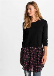 Sweter z wstawką w optyce spódnicy. Czarne sukienki bonprix, bez wzorów, z materiału, bez ramiączek. Za 114.99 zł.