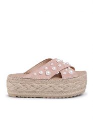 Eva Minge Espadryle EM-14-07-000733 Różowy. Czerwone espadryle Eva Minge, bez wzorów, ze skóry, bez obcasa. Za 289.99 zł.