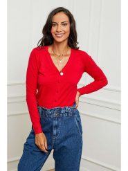 Soft Cashmere Kardigan w kolorze czerwonym rozmiar: 38/40. Czerwone swetry Soft Cashmere, bez wzorów, z kaszmiru, klasyczne, bez ramiączek. Za 125.45 zł.